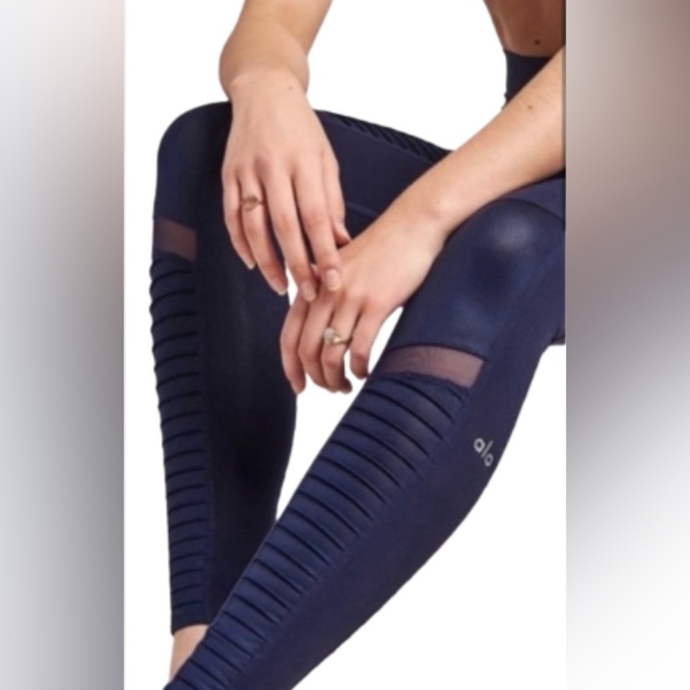 Alo Yoga High Waist Moto Sport Leggings with Mesh Panels - Picture 3 of 7